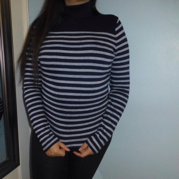 J. Crew Sweaters - New J. Crew Striped Turtleneck Navy Blue Sweater